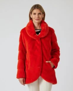 Webpelzmantel Mit Abgerundetem Saum