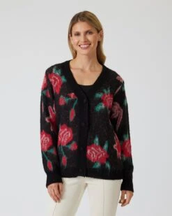 Cardigan Mit Rosen-Jacquard