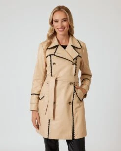 Ledermantel Mit Kontrastbordüre