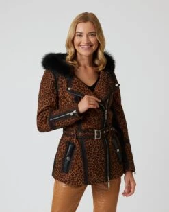 Lederjacke Mit Leomuster Und Kapuze