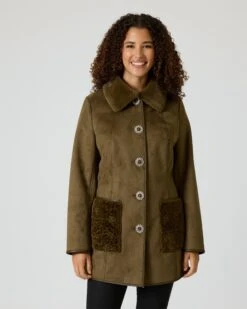 Longjacke Aus Velourslederimitat