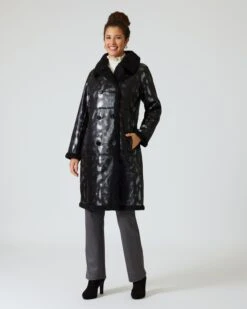 Lammfellimitat-Wendemantel Mit Druck